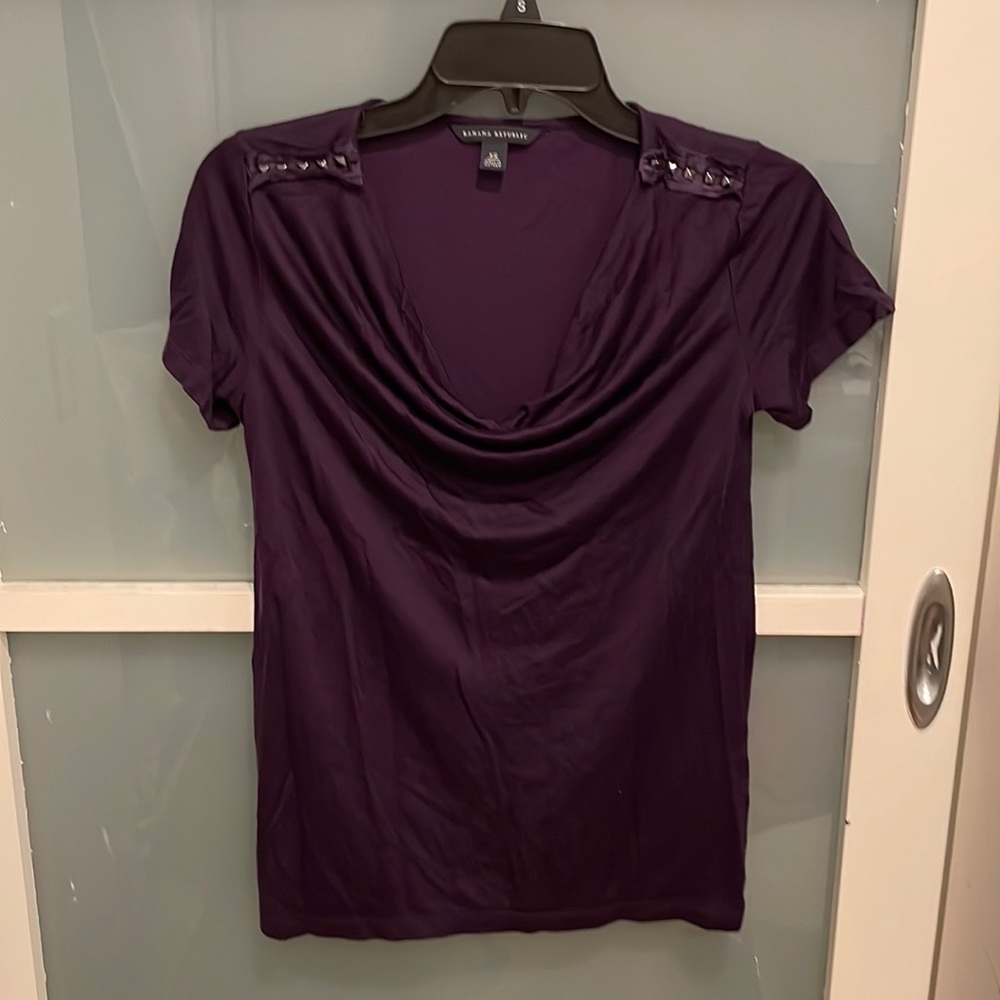 Banana Republic purple studded top with short sleeves, business casual top